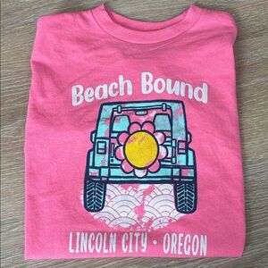 Beach Bound Lincoln City Oregon‎ Pink Graphic Tee Girls 7/8 Oversized